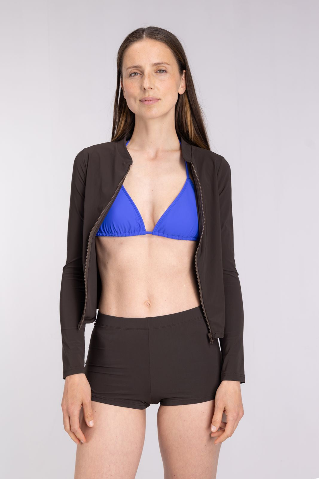 Rash Guard With Zip ― Coffee