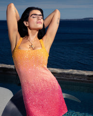 Sofia Hand Beaded Party Dress Orange Ombré