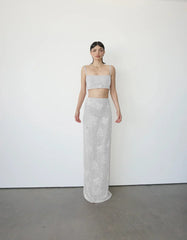 Hazel Beaded Lilac Powermesh Jellyfish Maxi Skirt White