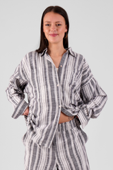 Willow Multi Stripe Brushed Ethical-Cotton Shirt - Dusty Blue