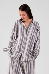 Willow Multi Stripe Brushed Ethical-Cotton Shirt - Dusty Blue