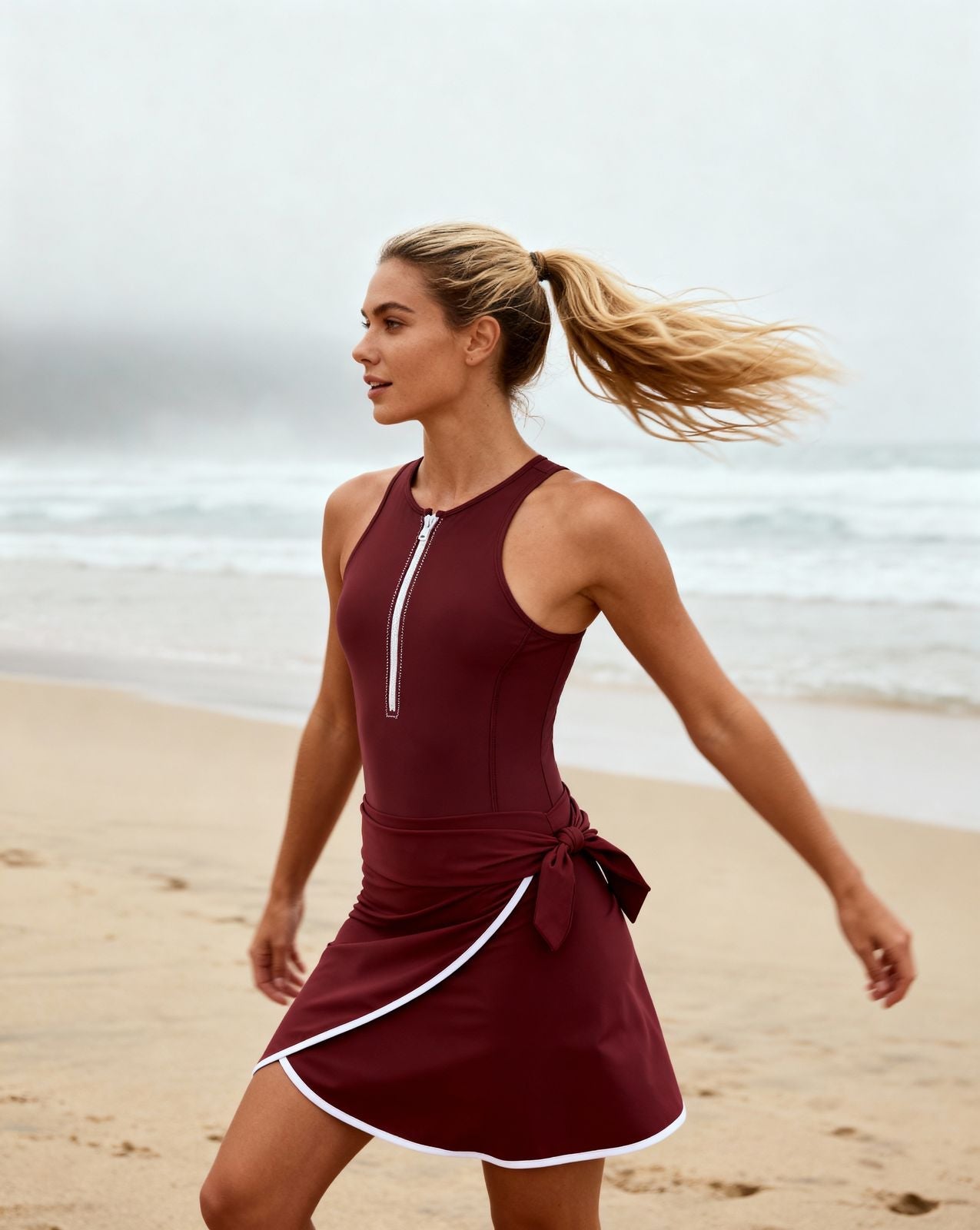 Wrap Skirt ― Deep Red / White
