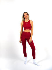 High Waisted Full Length Leggings - Red