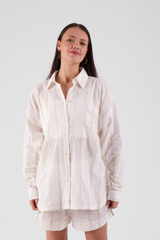 Yew Striped Ethical-Cotton Pyjama Shirt - Summer Sand Beige