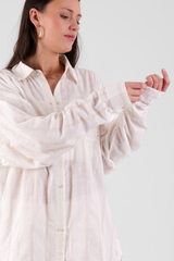 Yew Striped Ethical-Cotton Pyjama Shirt - Summer Sand Beige