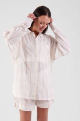 Yew Striped Ethical-Cotton Pyjama Shirt - Summer Sand Beige