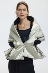 TOKYO SHAWL - METALLIC GOLD ( INSIDE CHARCOAL) REVERSIBLE