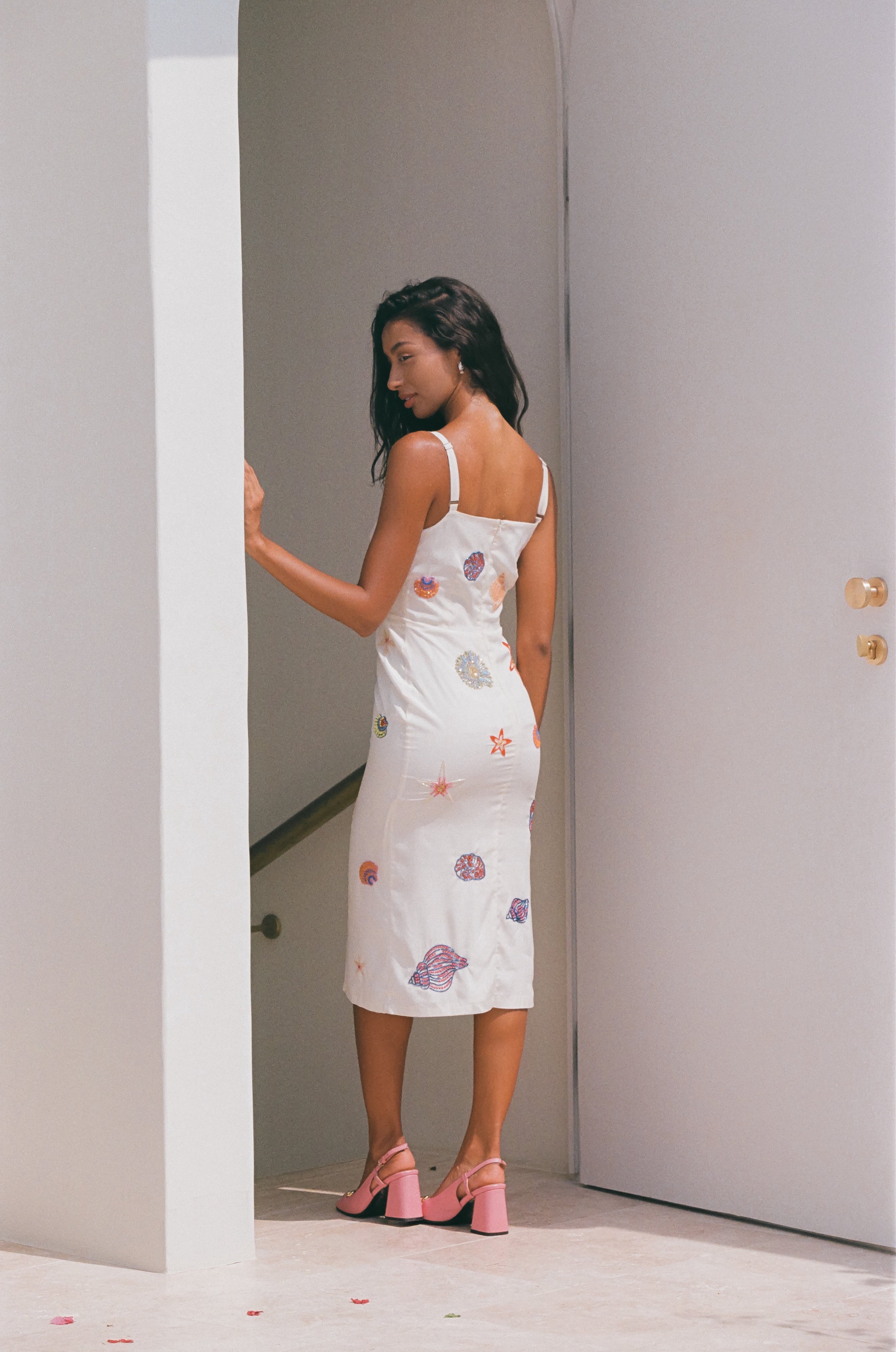 Kiara Crystal Midi Dress White
