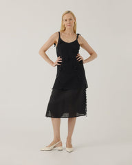 Aguonos: Black Linen & Cotton Crochet Dress Set
