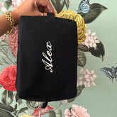 Black Monogramed Waffle Make Up Bag