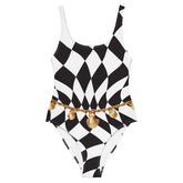 Retro One Piece Swimsuit - Belly Chain Harlequin