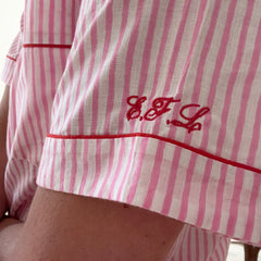 Pink Stripe Embroidered Cotton Stripe Stripe Pyjamas