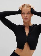Alexa Ribbed Zipper Crop Jacket Black