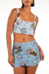 Vegas Embroidered Co-Ord Top – Light Blue