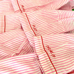 Blue Stripe Embroidered Cotton Stripe Stripe Pyjamas