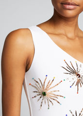 Callie One Shoulder Hand Embroidered Swimsuit - White