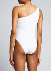Callie One Shoulder Hand Embroidered Swimsuit - White