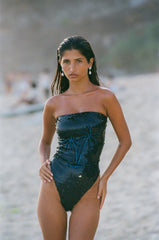 Chrissy Hand Embroidered Sequin Swimsuit - Black