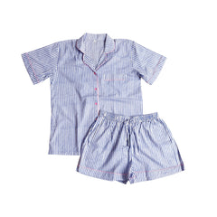 Blue Stripe Embroidered Cotton Stripe Stripe Pyjamas