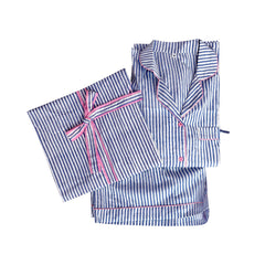 Blue Stripe Embroidered Cotton Stripe Stripe Pyjamas