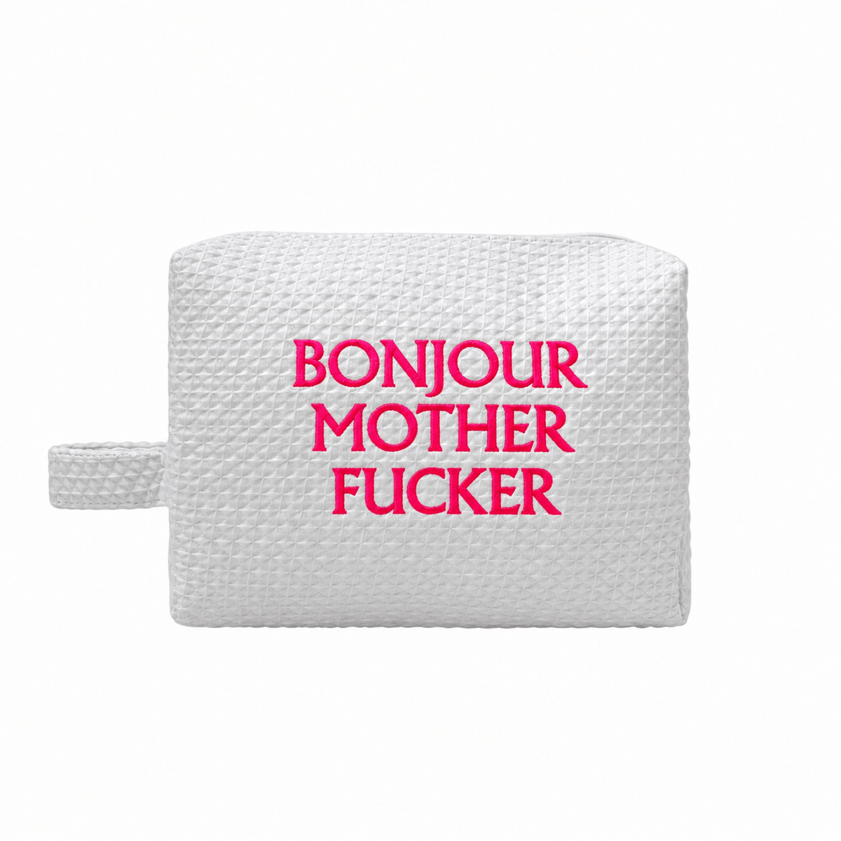 Bonjour MF White Waffle Weave Cosmetic Bag