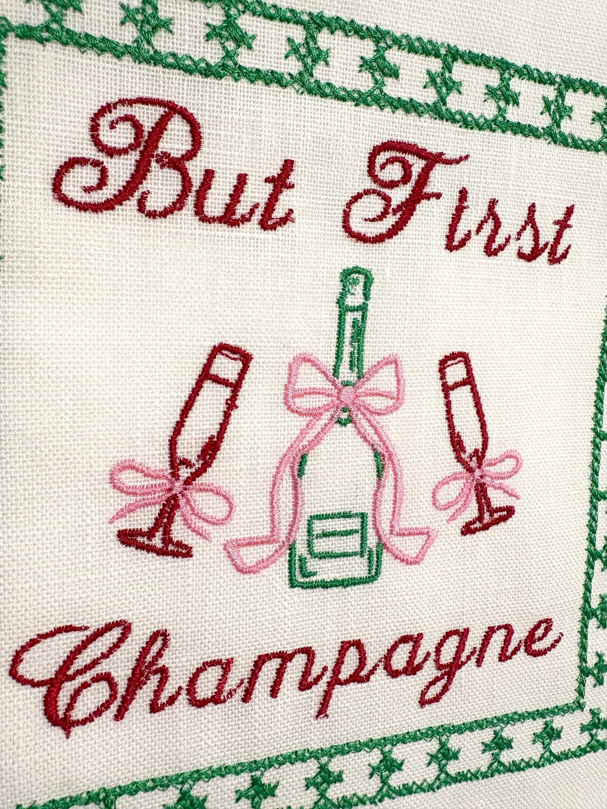 But First Champagne Embroidered Artwork