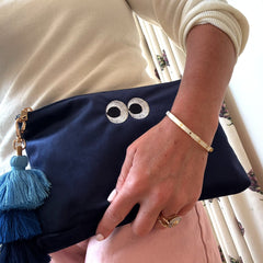 Navy Embrodiered Eyes Velvet Pouch