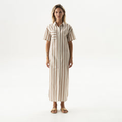 Strapped Cotton Long Shirt Dress Oat Milk
