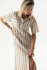 Strapped Cotton Long Shirt Dress Oat Milk