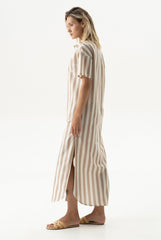 Strapped Cotton Long Shirt Dress Oat Milk