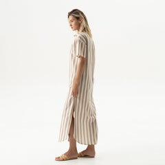 Strapped Cotton Long Shirt Dress Oat Milk