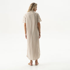 Strapped Cotton Long Shirt Dress Oat Milk
