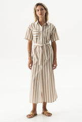 Strapped Cotton Long Shirt Dress Oat Milk