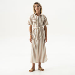 Strapped Cotton Long Shirt Dress Oat Milk
