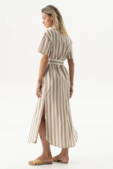 Strapped Cotton Long Shirt Dress Oat Milk
