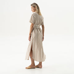 Strapped Cotton Long Shirt Dress Oat Milk