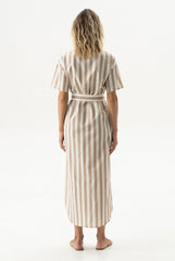 Strapped Cotton Long Shirt Dress Oat Milk