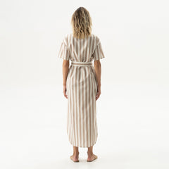 Strapped Cotton Long Shirt Dress Oat Milk