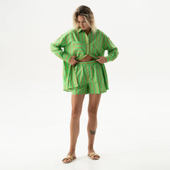 Silk Cotton Shorts Retro Green