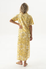 Strapped Cotton Long Shirt Dress Yellow Flowers