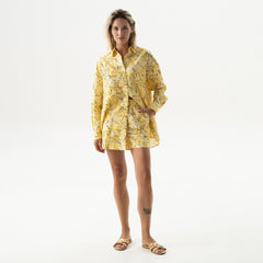 Silk Cotton Shirt Yellow Flowers
