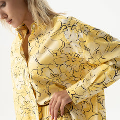 Silk Cotton Shirt Yellow Flowers