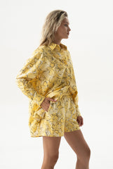 Strapped Cotton Shorts Yellow Flowers