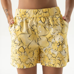 Strapped Cotton Shorts Yellow Flowers
