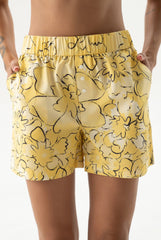 Strapped Cotton Shorts Yellow Flowers