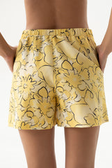 Strapped Cotton Shorts Yellow Flowers