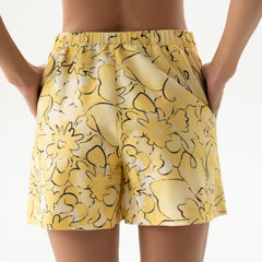 Strapped Cotton Shorts Yellow Flowers