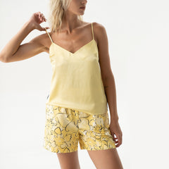 Strapped Cotton Shorts Yellow Flowers