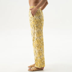 Strapped Cotton Pants Yellow Flowers