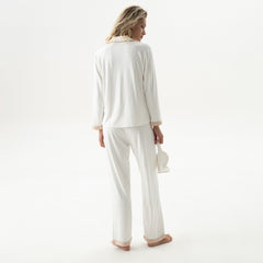 Bamboo Long Pyjama Set in Unbleached Cotton